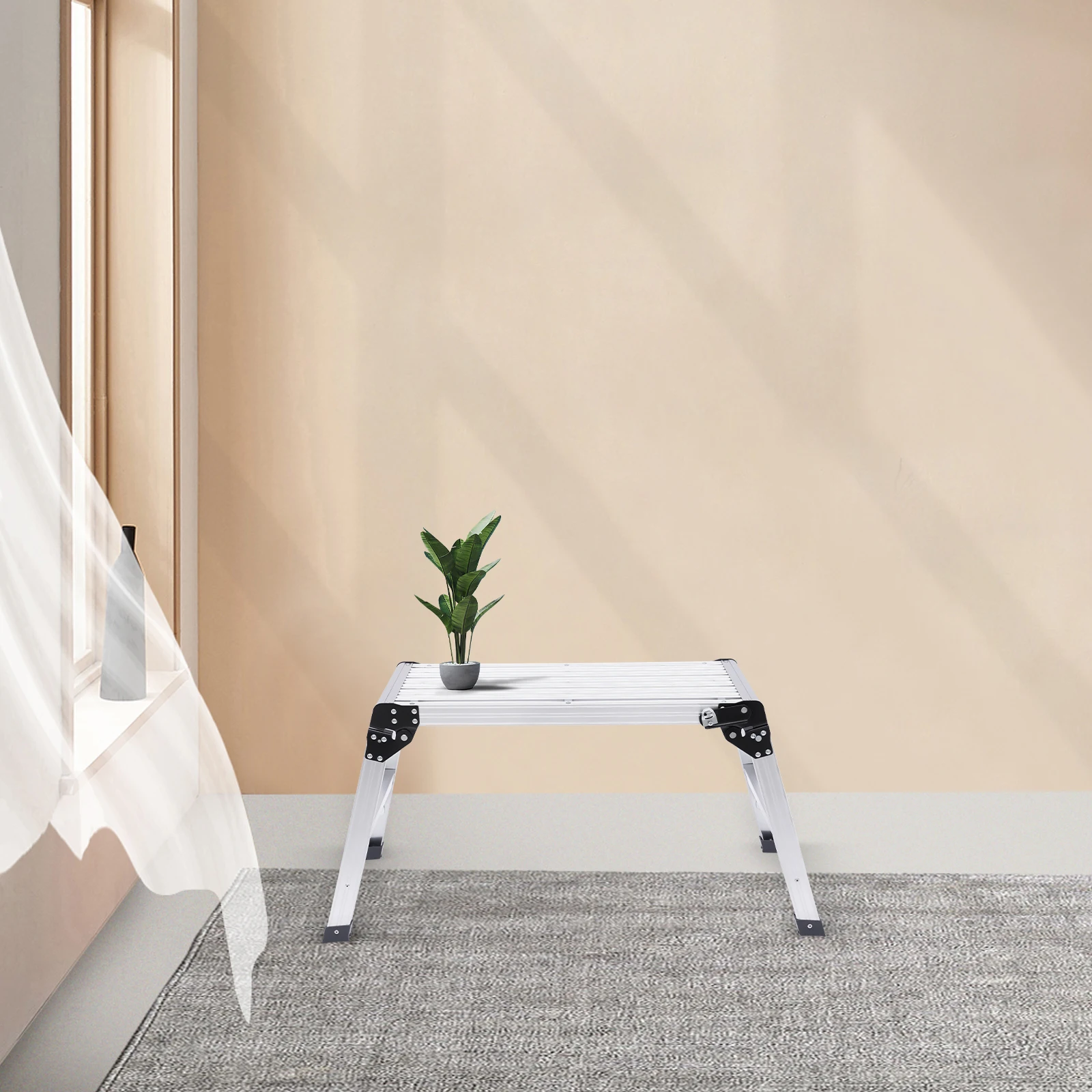 Scaletta con piattaforma in lega di alluminio Argento indipendente senza montaggio Trapezio moderno per pulire l'arredamento del campeggio per il lavaggio dell'auto
