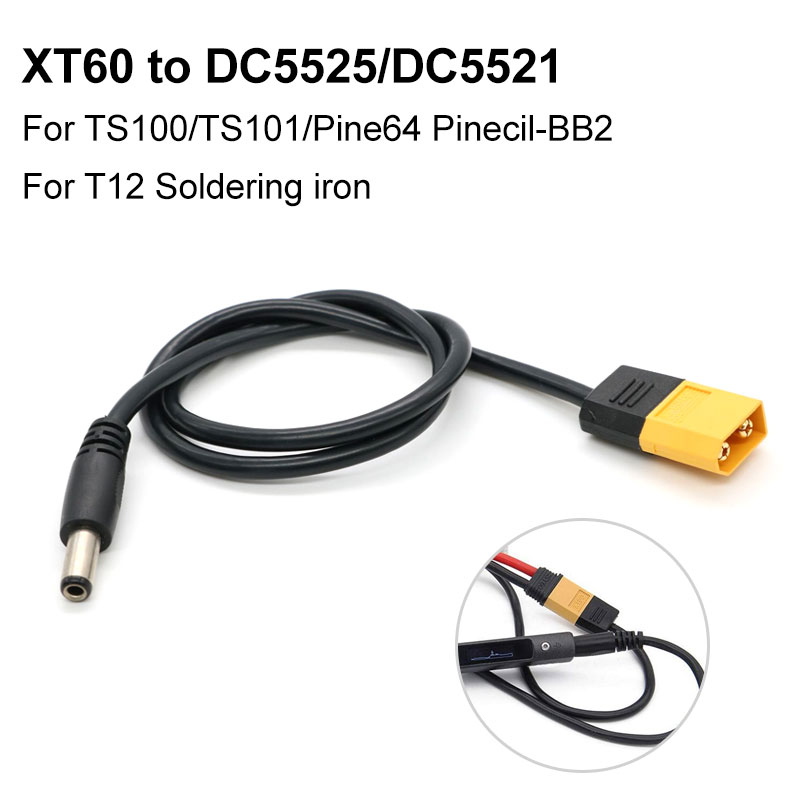 Xt60 macho para macho dc5525 dc5521 dc5.5x2.5mm adaptador para ts101 ts100 pin64 ferro de solda fpv monitor de alimentação drone cabo de alimentação