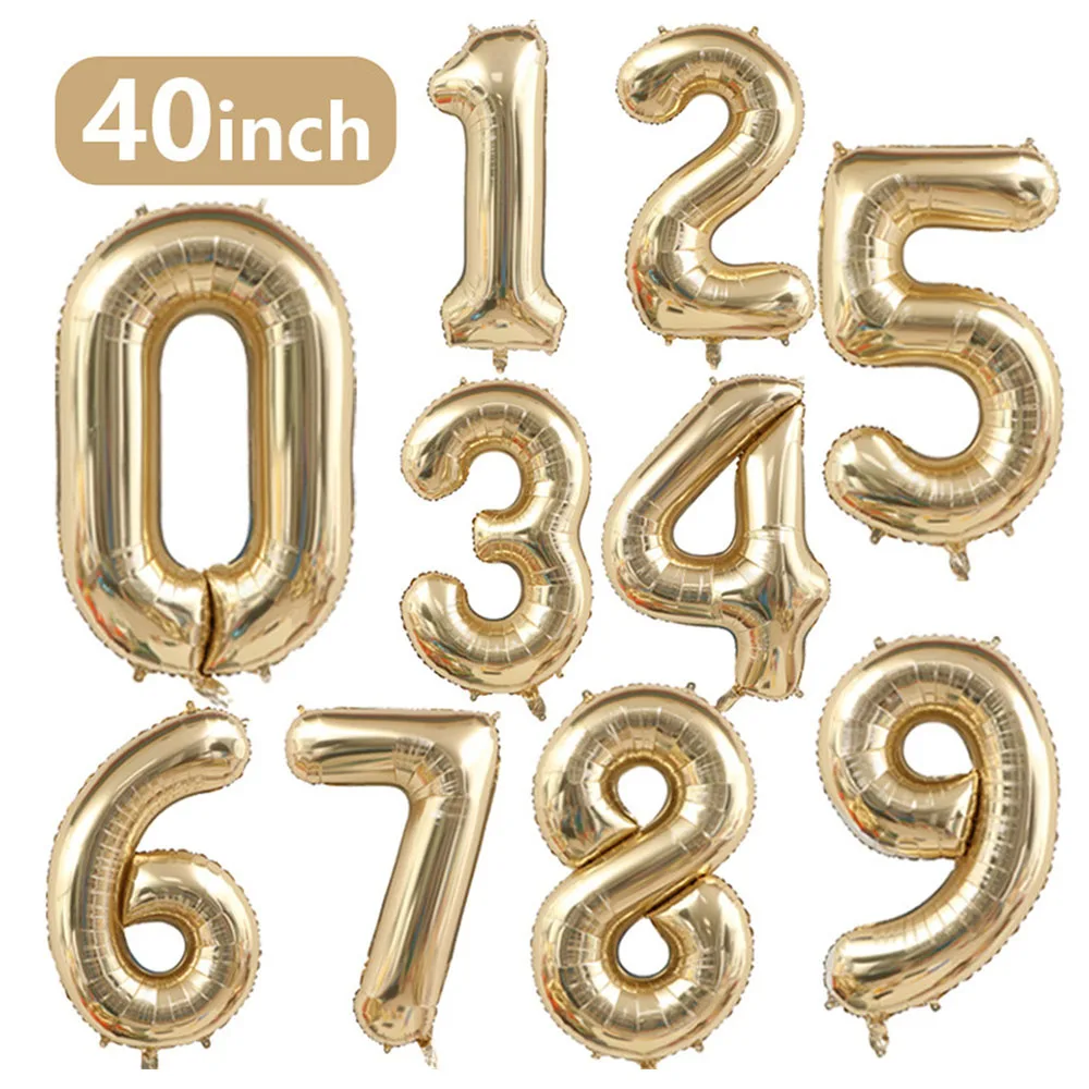 1 pçs 40 polegada grande branco ouro luz ouro digital folha balão para aniversários das meninas hélio grande number0-9 balão decoração