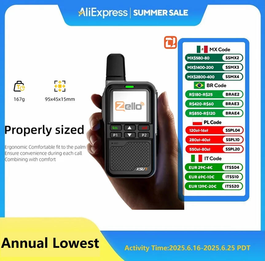 LTE Walkie Talkies Long Range 100 Miles Zello Network Radio PTT Button WiFi POC Android System KSUT ZL38