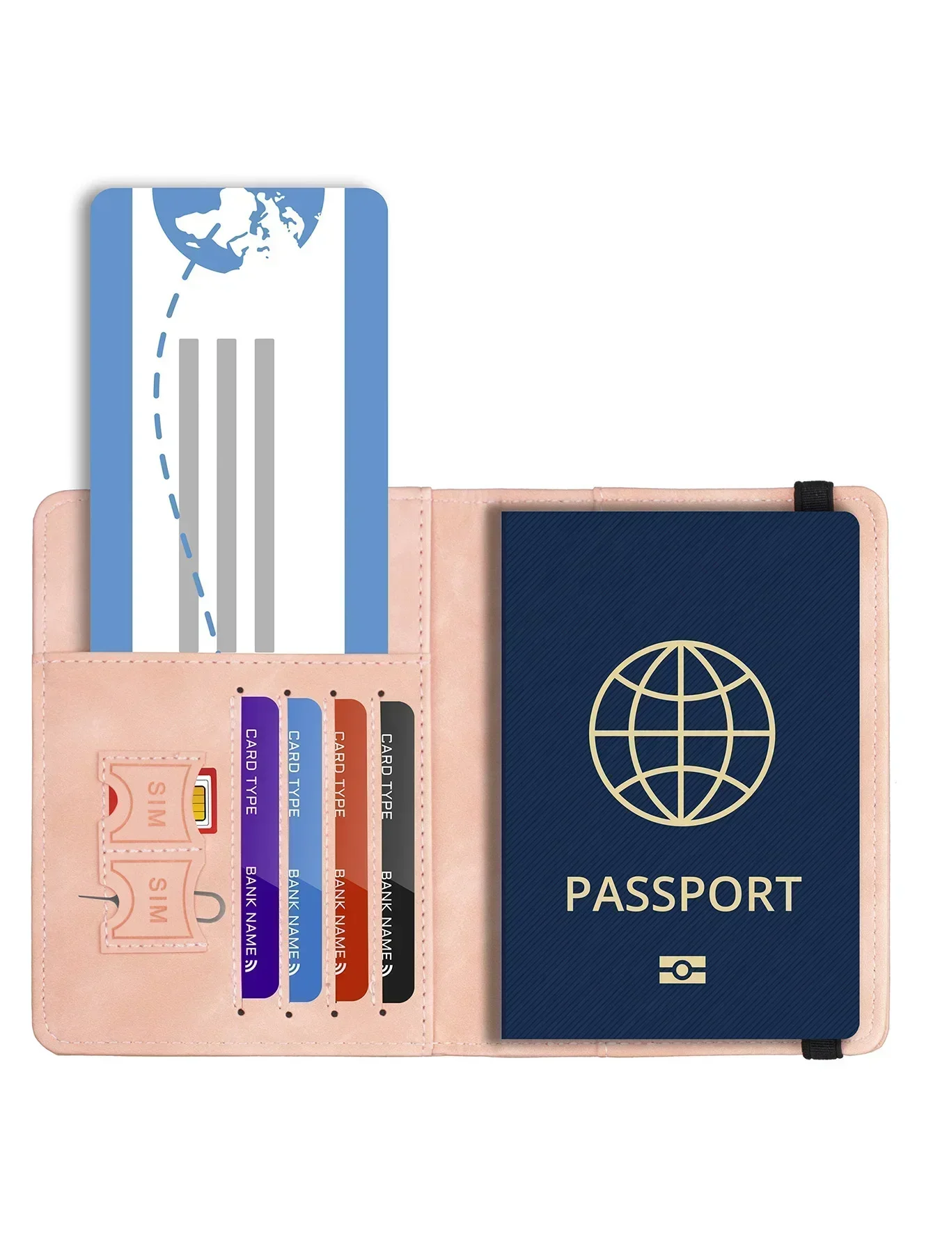 Capa de cartão de couro com bloqueio RFID, porta-passaporte, carteira, acessórios de viagem para mulheres e homens