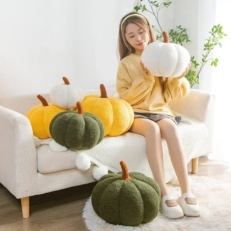 Nuevo cojín decorativo de actividades de felpa, respaldo de sofá nórdico Ins, almohada de calabaza naranja para sala de estar, almohada bonita para decoración del hogar
