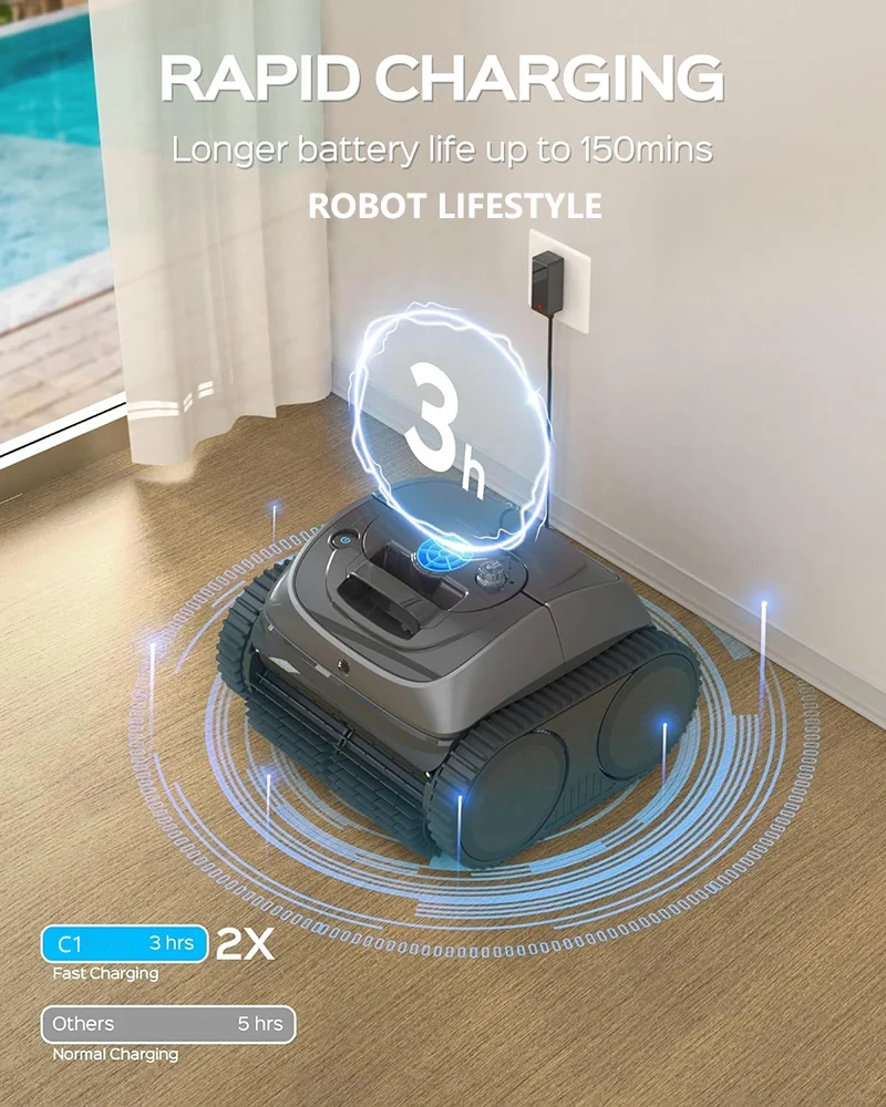 Cordless Robot Swimming Pool Vacuum Cleaner WYBOT C1 APP Control Ultra Stronger Suction,Battery 4600mAh 120mins Running Time