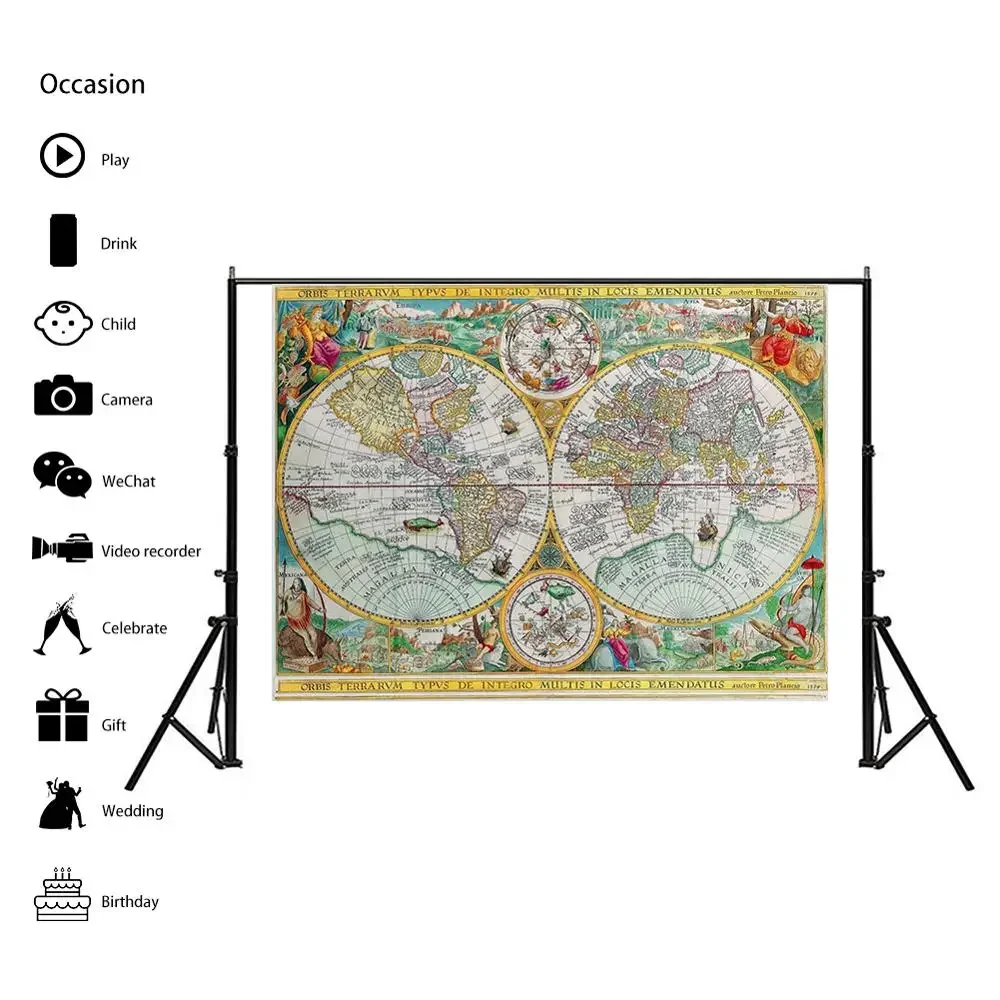Orbis Terrarvm Typvs De Integro Multis In Locis Emendatus 1594 학교 및 학습자를 위한 부직포 세계지도 복고풍 지도 150x225cm