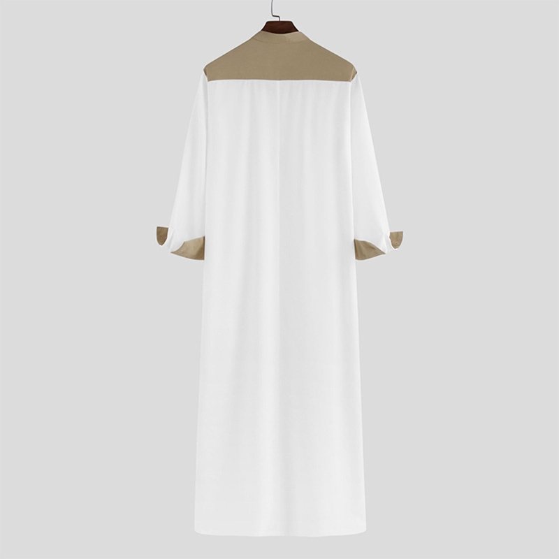 Hồi Giáo Thobe Thoải Mái Nam Caftan Dài Tay Màu Sắc Tương Phản Hồi Giáo Quần Áo Quan Cổ Hồi Giáo Áo Dây Cho Trung Đông