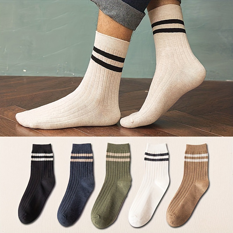 7 pares de nuevos calcetines transpirables informales a rayas para hombre, calcetines Retro Harajuku de alta calidad, calcetines de algodón para hombre