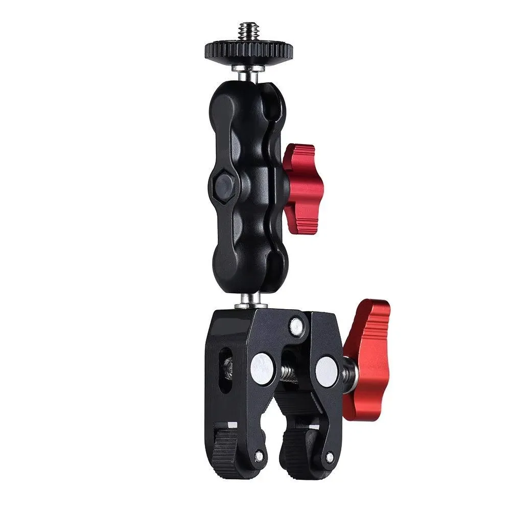 Monitor de montaje con abrazadera para cámara Super Clamp 360 °   Adaptador de cabeza de bola doble con brazo mágico Ballhead con 1/4"-20 y 3/8"-16 para vídeo