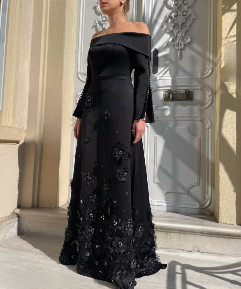 Personalizado estilo moderno jérsei plissado apliques a linha barco pescoço vestidos longos vestidos de cocktail tamanhos disponíveis