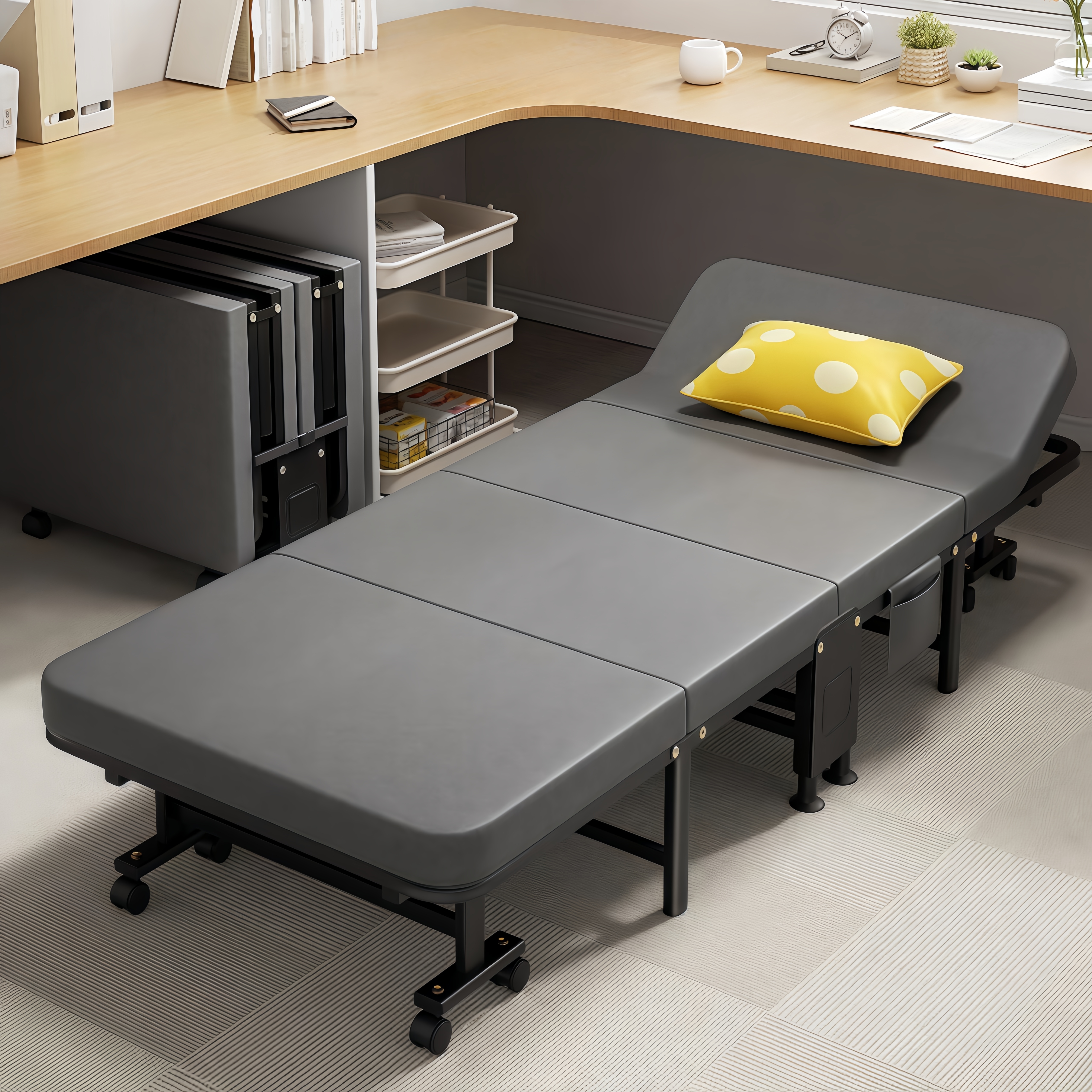 1 Folding Bed Dust Bag or 1 Folding Bed with High Density Compact Storage with High Density Sponge Mattress, Single Bed, Easy to Assemble, Lightweight, Portable Iron Frame Design for Office, Outdoor or Home Use, Safety Design