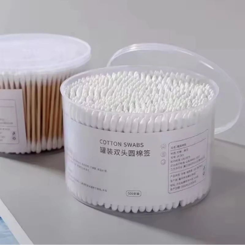 500PCS ผ้าฝ้าย Swab กล่องคู่รอบหัวสําหรับแต่งหน้าและแต่งหน้าทําความสะอาดทุกวัน Pet Care Multi-Purpose