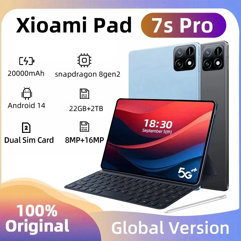 2025 nueva edición Global Original Tablet PC Pad 7S Pro Snapdragon 8gen2 Android 14 HD 4K 22GB + 2TB 5G tableta Dual SIM WIFI