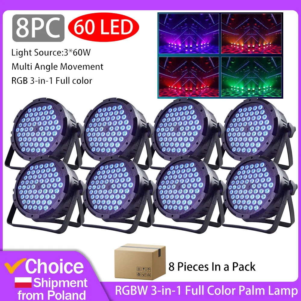 8 SZTUK 60*3W LED Par RGBW Pełny Kolor DMX 512 Sterowanie Dźwiękiem Światła do Twarzów Publiczności DJ Disco Strobo Światła Sceniczne Impreza Bar