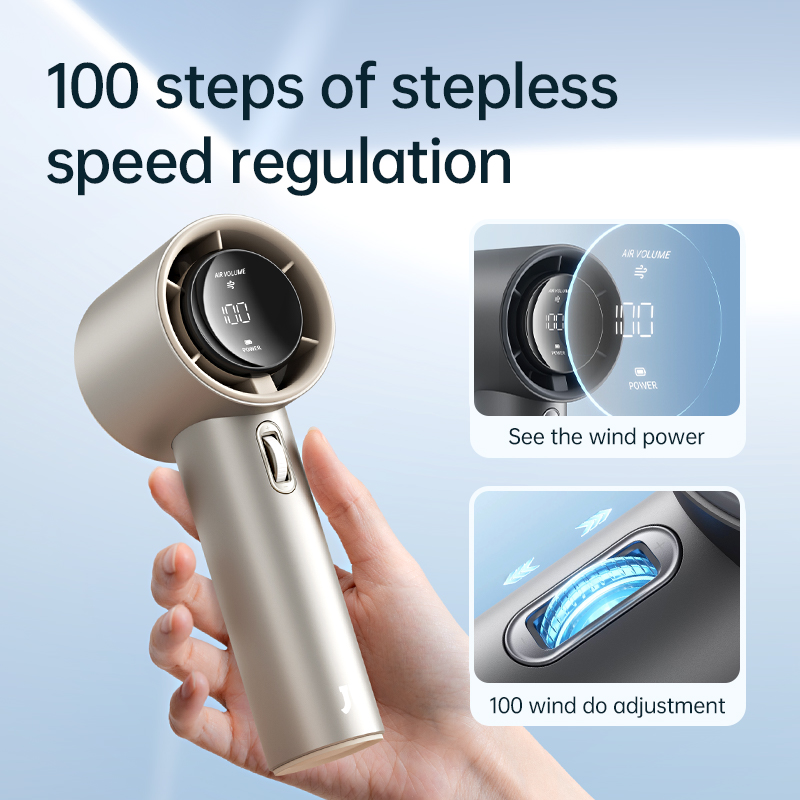 JISULIFE Mini ventilador de mano portátil, 100 velocidades de viento, batería USB recargable de 5000 mAh, pantalla digital LED, viajes, camping, exteriores