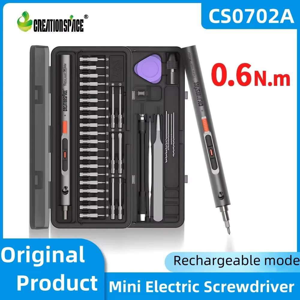 CreationSpace Mini destornillador eléctrico de 3,6 V, juego de destornilladores recargables con luz LED, 3 configuraciones de torsión CS0702A