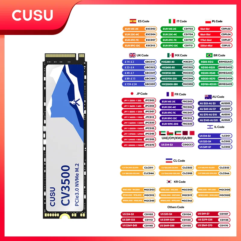 CUSU M2 SSD 256GB 512GB 1TB 2TB SSD NVMe PCIe3.0x4 M.2 2280 TLC Unidad de estado sólido interna para computadora portátil de escritorio
