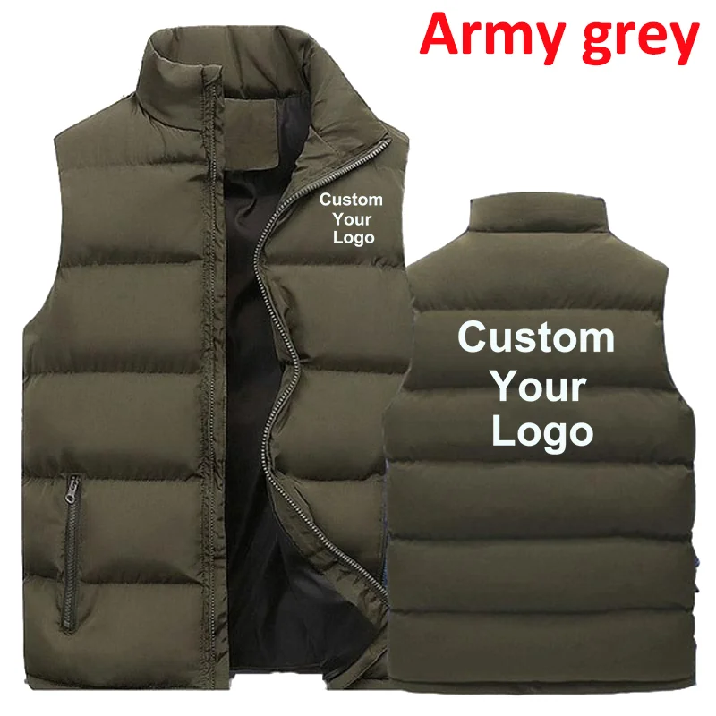 Colete quente com zíper personalizado com seu logotipo masculino casual esportivo gola sem mangas jaqueta de inverno