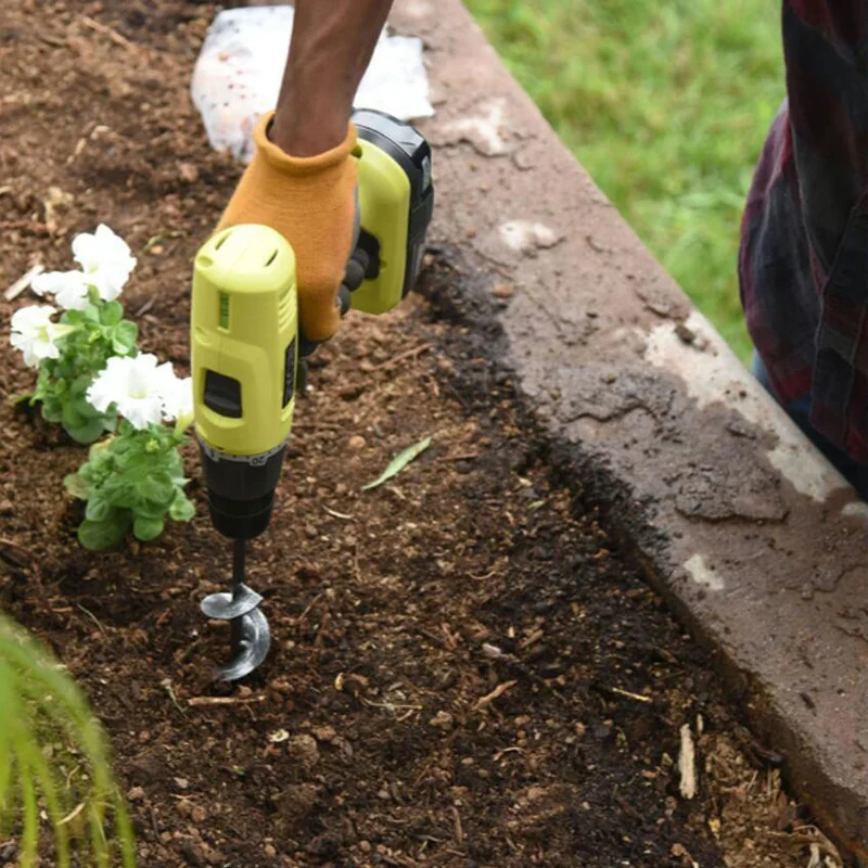 Broca en espiral con barrena para jardín, macetero de flores para jardinería, taladro para tierra, herramienta excavadora de agujeros, accesorios de broca para suelo suelto