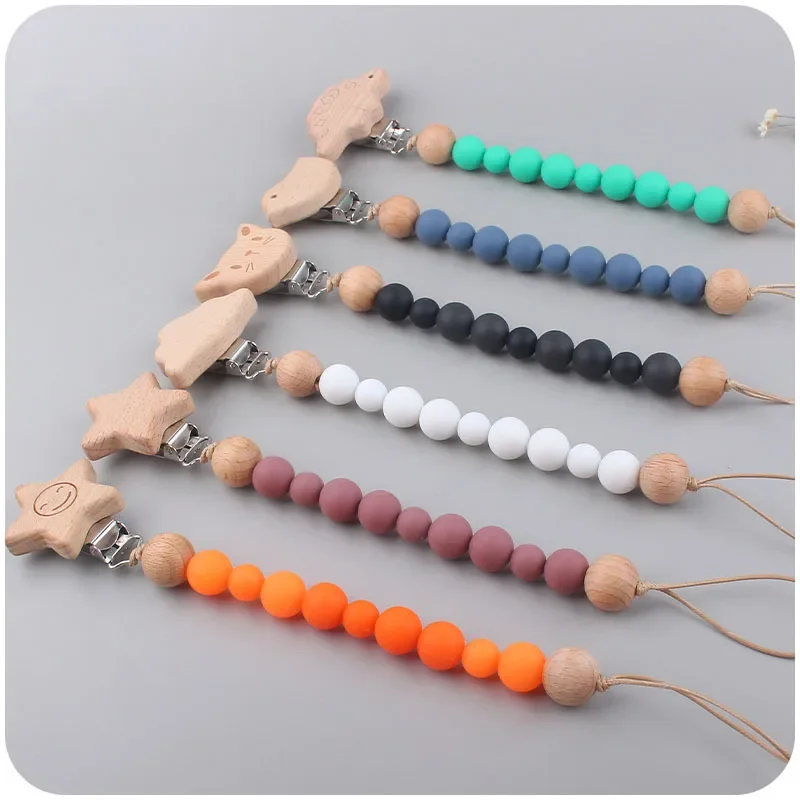 1-2 Chiếc Cho Em Bé Kẹp Gỗ Teethers Vòng Tay Hoạt Hình Ngôi Sao Cloud Mèo Viền Silicone Bé Mọc Răng Đồ Chơi chống Mất Dây Chuyền
