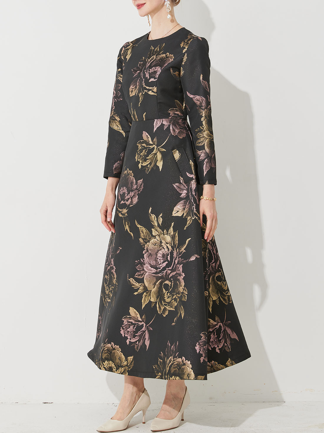 Luxe Vrouwen Lange Maxi Jacquard Jurk Lente Herfst Boho Bloemen Mode Kleding Dames Feest Avond Baljurk
