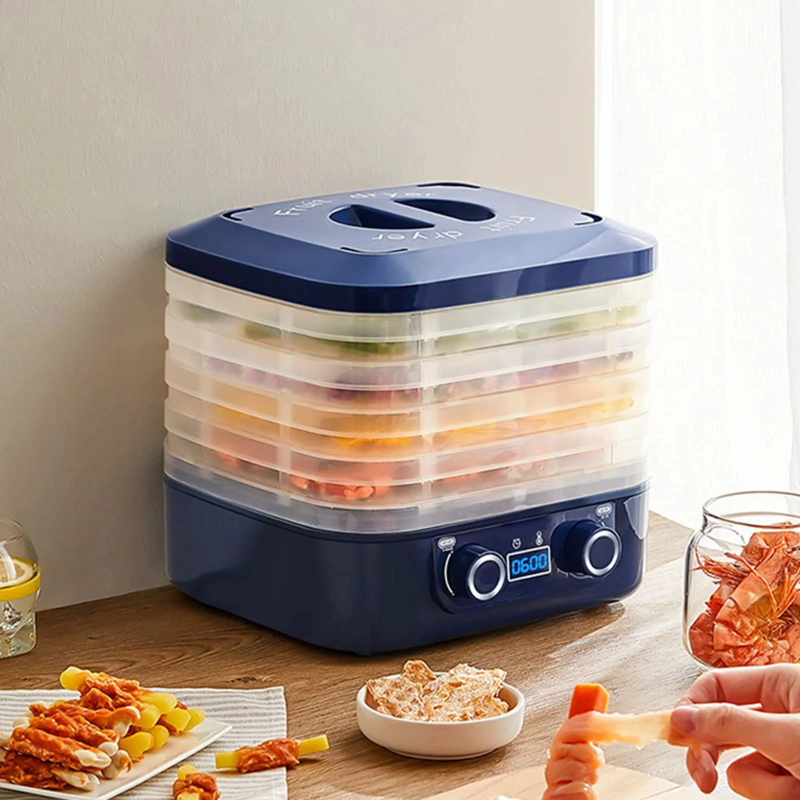48 ชั่วโมงยาวนาน Thermostatic ผลไม้อุปกรณ์อบแห้ง 5 ชั้นอาหาร Dehydrator ขนมขบเคี้ยวสมุนไพร Desiccator อุณหภูมิปรับ