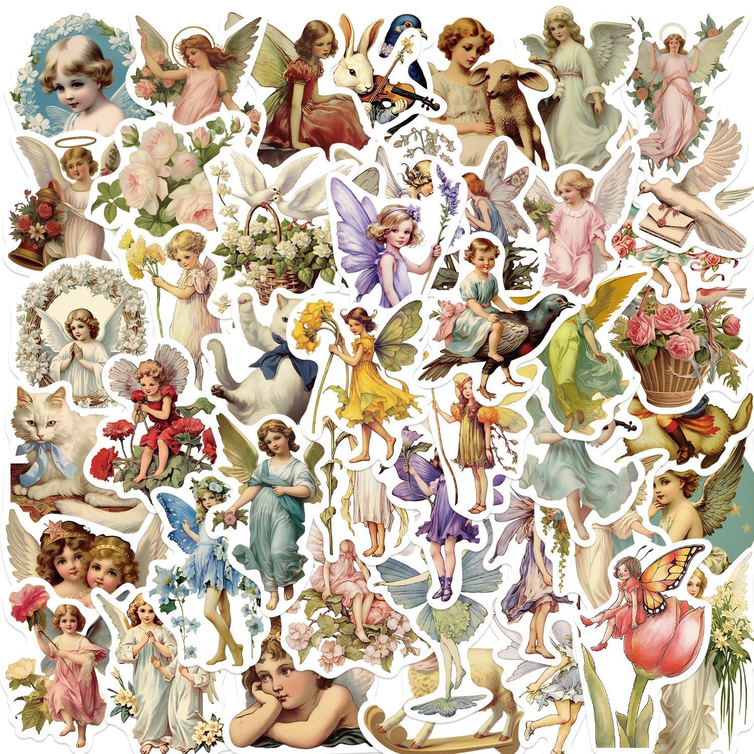 50 pçs pintura a óleo elf conto de fadas bonito anjo adesivos decoração skate portátil bicicleta mala decalques de parede brinquedos dos desenhos animados