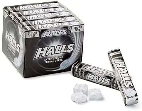 CARAMELOS HALLS EXTRA FUERTES MENTA SIN AZUCAR CAJA 20 UNDS
