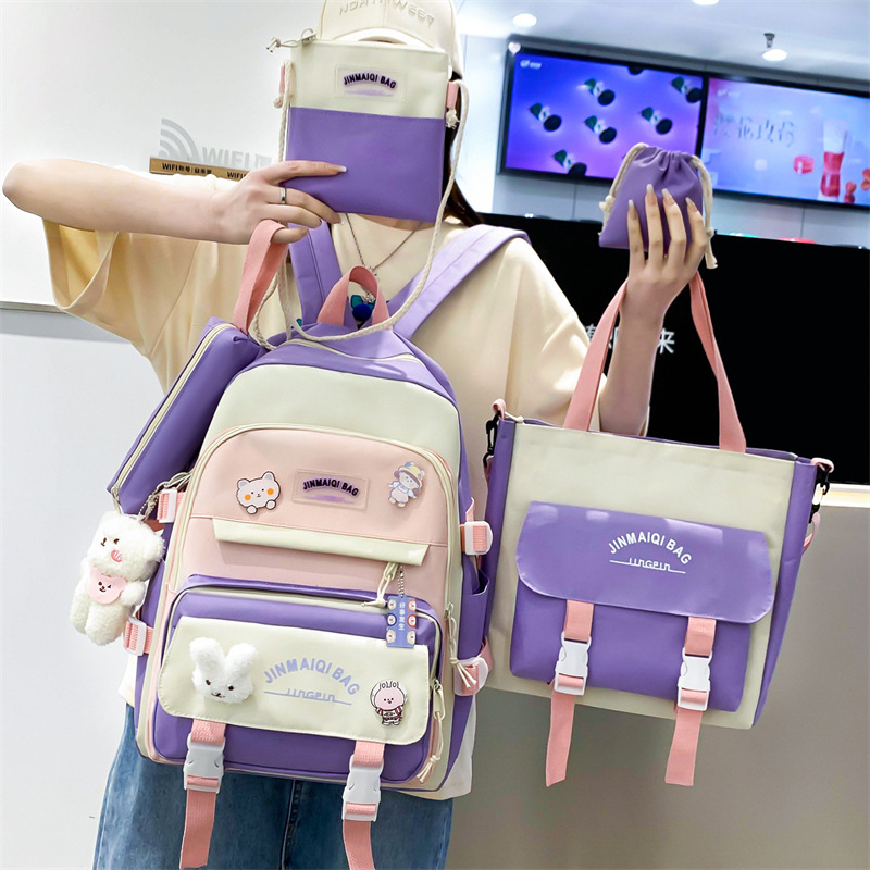 5 pièces/ensemble nouveau femmes Ins étudiant université sac à dos sacs d'école adolescent filles cartable Kawaii sac à dos