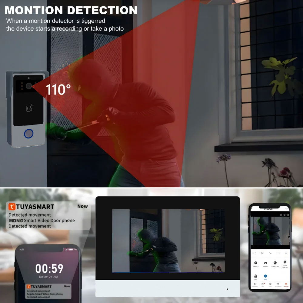 Visiophone intelligent Tuya Wifi 1080P, 2 fils, interphone vidéo pour maison intelligente, moniteur tactile 7 pouces, sonnette vidéo, caméra de porte, système de sécurité