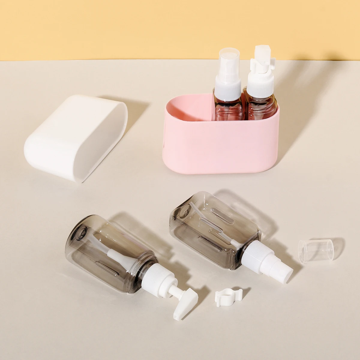 4 In 1 50ml 여행용 병 세트 조합 샴푸 샤워 젤 핸드 워시 로션 스프레이 빈 병 여행용 키트 액세서리
