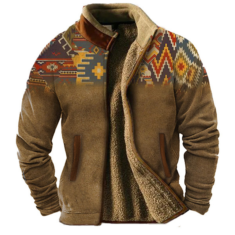 Men's Outerwear, Men's Jacket With Plush Inner Hair And Gallbladder, Ethnic Retro Warmth And Comfort, Popular Celebrity Style