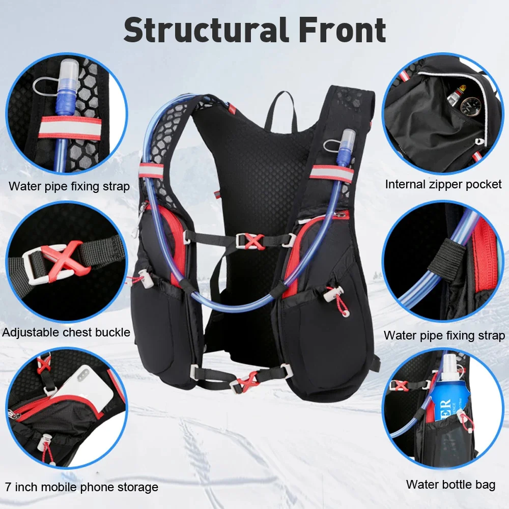 Mochila ultraligera para correr de 5L, chaleco de hidratación para correr y rastro, mochila para correr en bicicleta, bolsa de 500ml, matraz blando de 2L