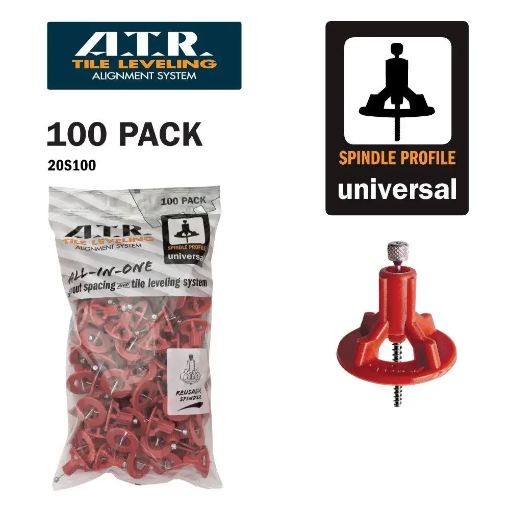 Tile Leveling Alignment System 100 Spindle's Lippage Free Surface Spacer Pre-Assemble Stainless Steel Plastic Red GUN Cordless