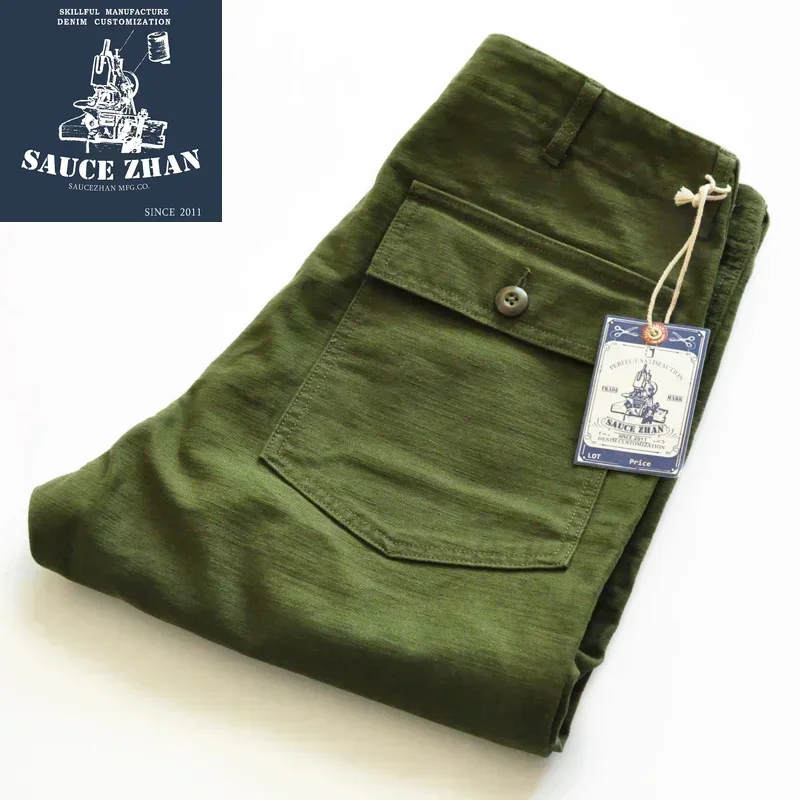 SauceZhan OG107 Pantalones de fatiga utilitarios PANTALONES militares Pantalones de panadero clásicos de color oliva para hombre Ajuste recto de algodón satinado
