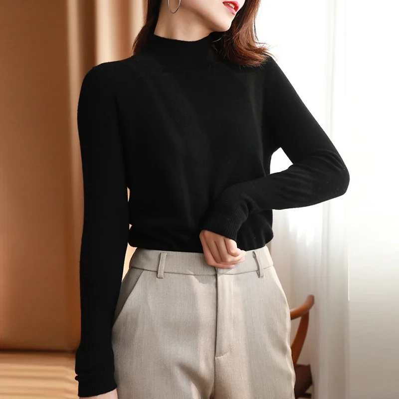 秋冬シックなボトムセーター女性ファッションタートルネックプルオーバースリム長袖ニットジャンパーソフト暖かいプルファムトップ