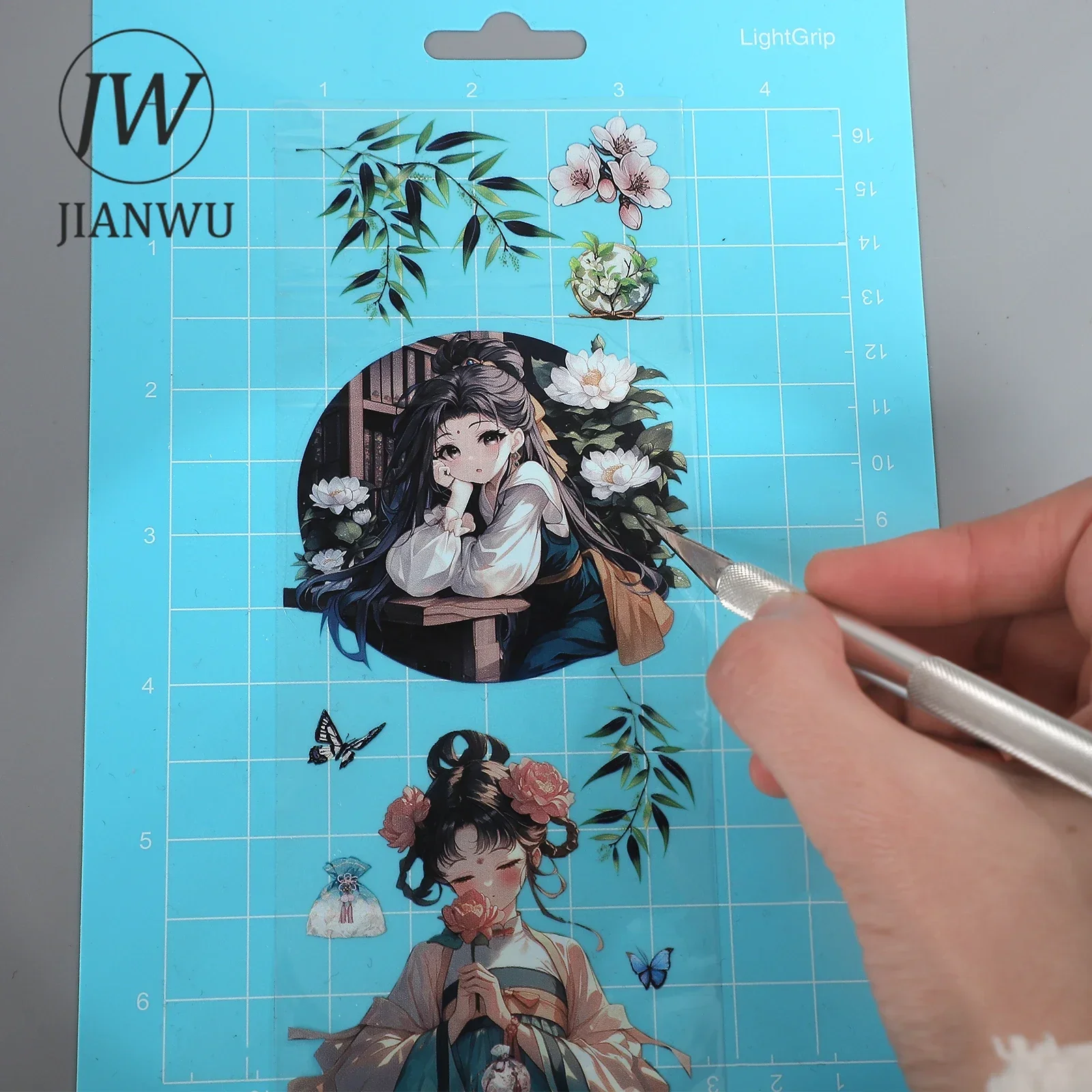 JIANWU 1 Pc or 4 Pcs/set PVC Sticker Material Collage Ease Peel Assist Tool Mat Creative DIY Journal Student Supplies Stationery