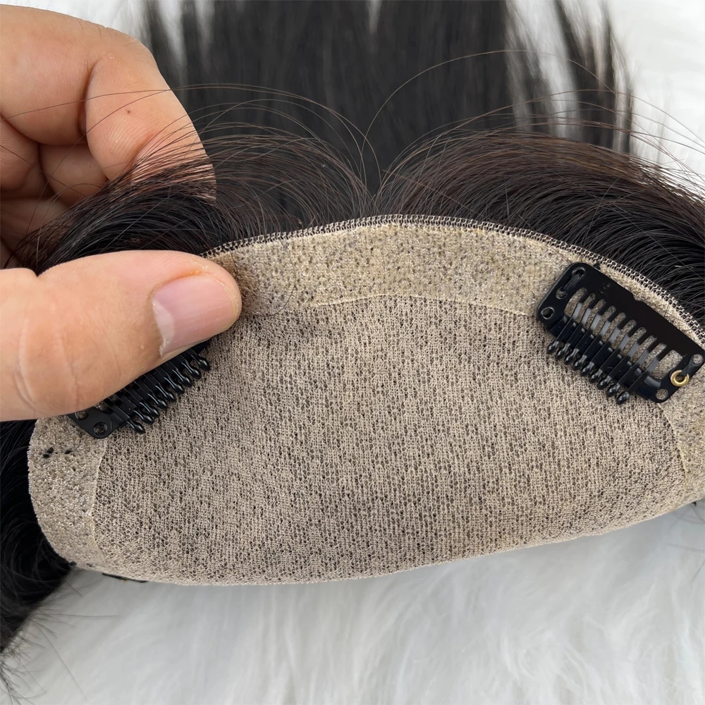 16x18CM vierge européenne cheveux humains Topper attaché à la main haut en soie toupet Base en soie respirant pièce de cheveux avec Clips pour les femmes