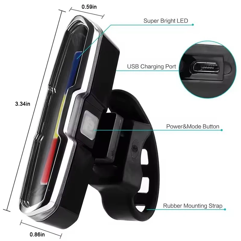 Luces traseras LED para bicicleta, lámpara recargable por USB, iluminación para bicicleta de montaña y carretera