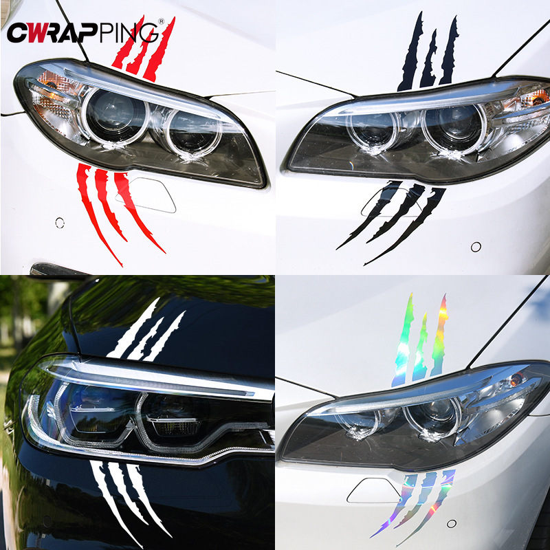 Lobo garra adesivos de carro capô do carro adesivo de vinil criativo farol decoração decalque monstro garra arranhões filme vinil decoração automática