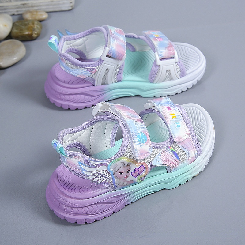 Disney Kinder Schuhe Sommer Elsa Mädchen Mesh Strand Sandalen Mode Gefrorene Prinzessin Weichen Boden Licht Peep Toe Sandalen Größe 26-37