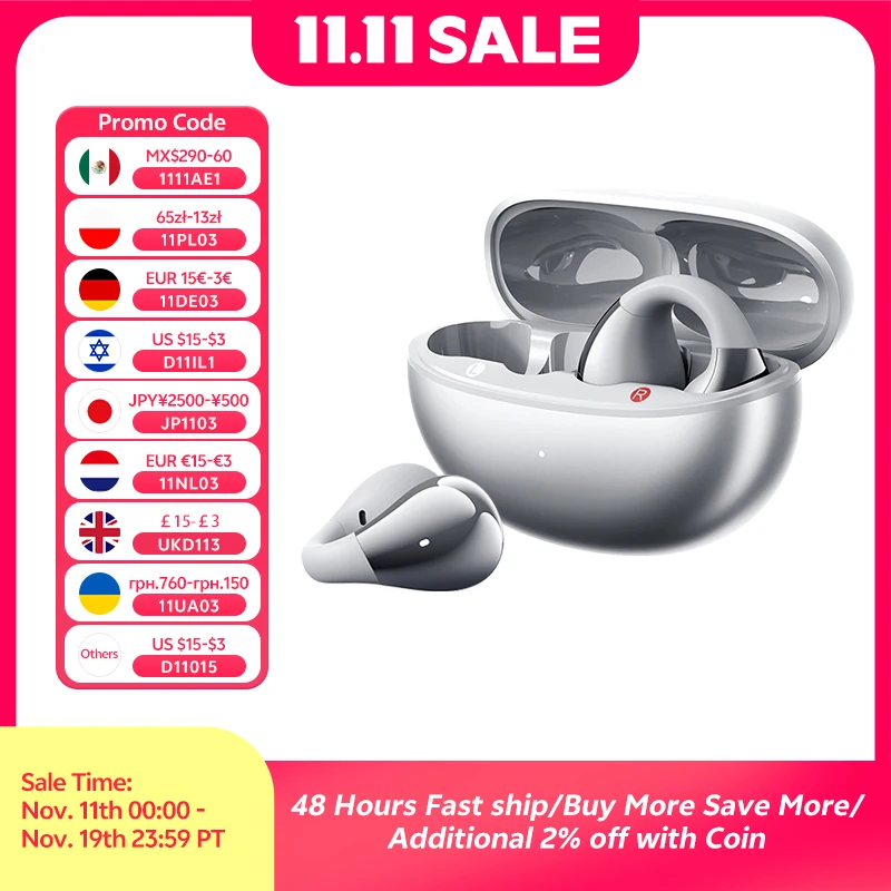 QCY Crossky C30S Auriculares inalámbricos de oído abierto de alta resolución con clip LDAC Auriculares Bluetooth 6,0 Clip en OWS Auriculares deportivos 40 horas