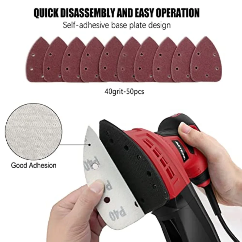 50pcs/set Detail Sander Sandpaper Mouse Sanding Pads 5 Holes Hook and Loop Sanding Sheets for 140mm Mouse Palm Detail Sanders