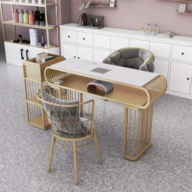 Mesas de unhas modernas de ferro forjado para móveis comerciais mesa de manicure de beleza criativa mesa de unhas de luxo k
