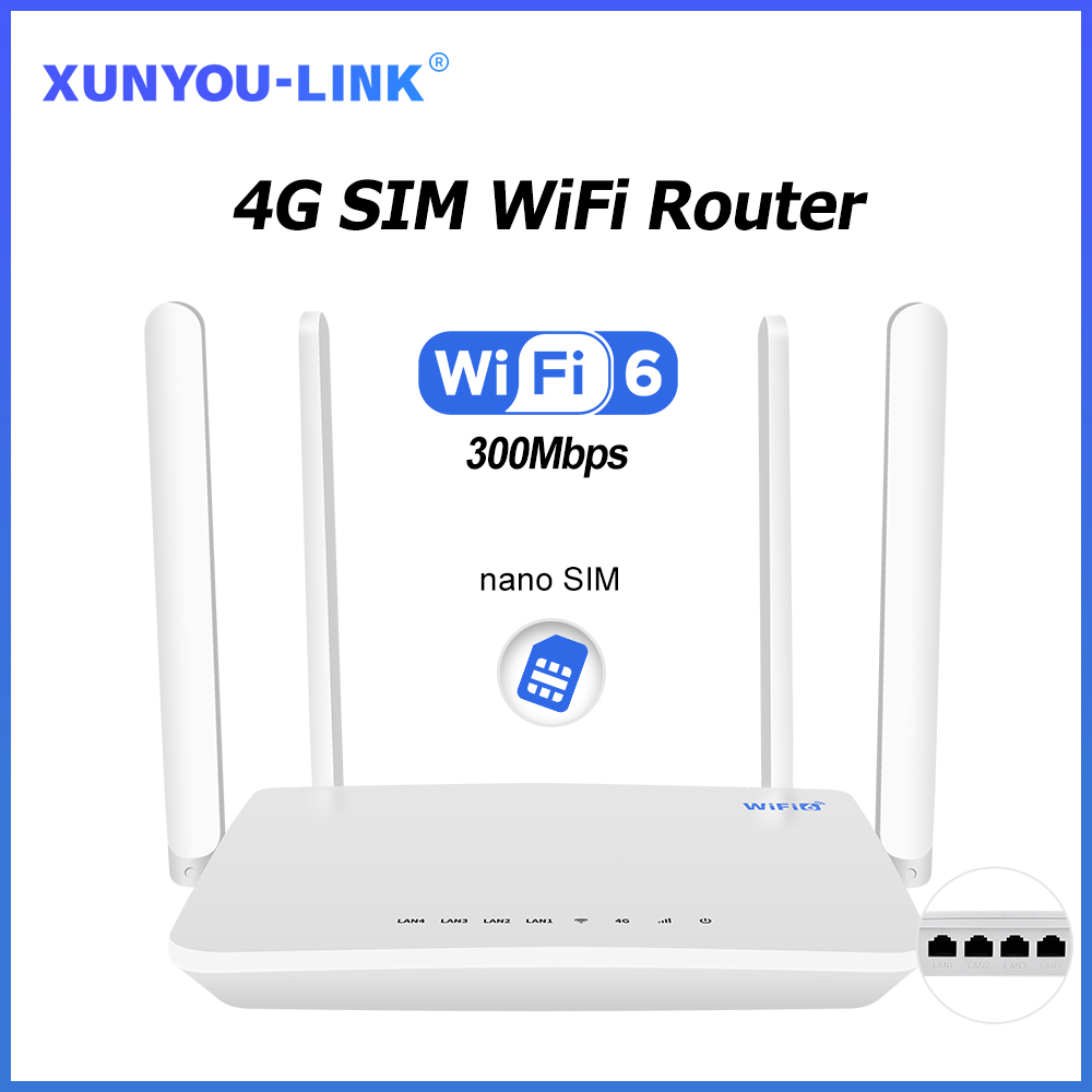 Módem enrutador WiFi 4G SIM WiFi 6 con ranura para tarjeta SIM amplificador de señal de 300Mbps compatible con 32 conexiones de dispositivos enrutador WIFI 4G LTE