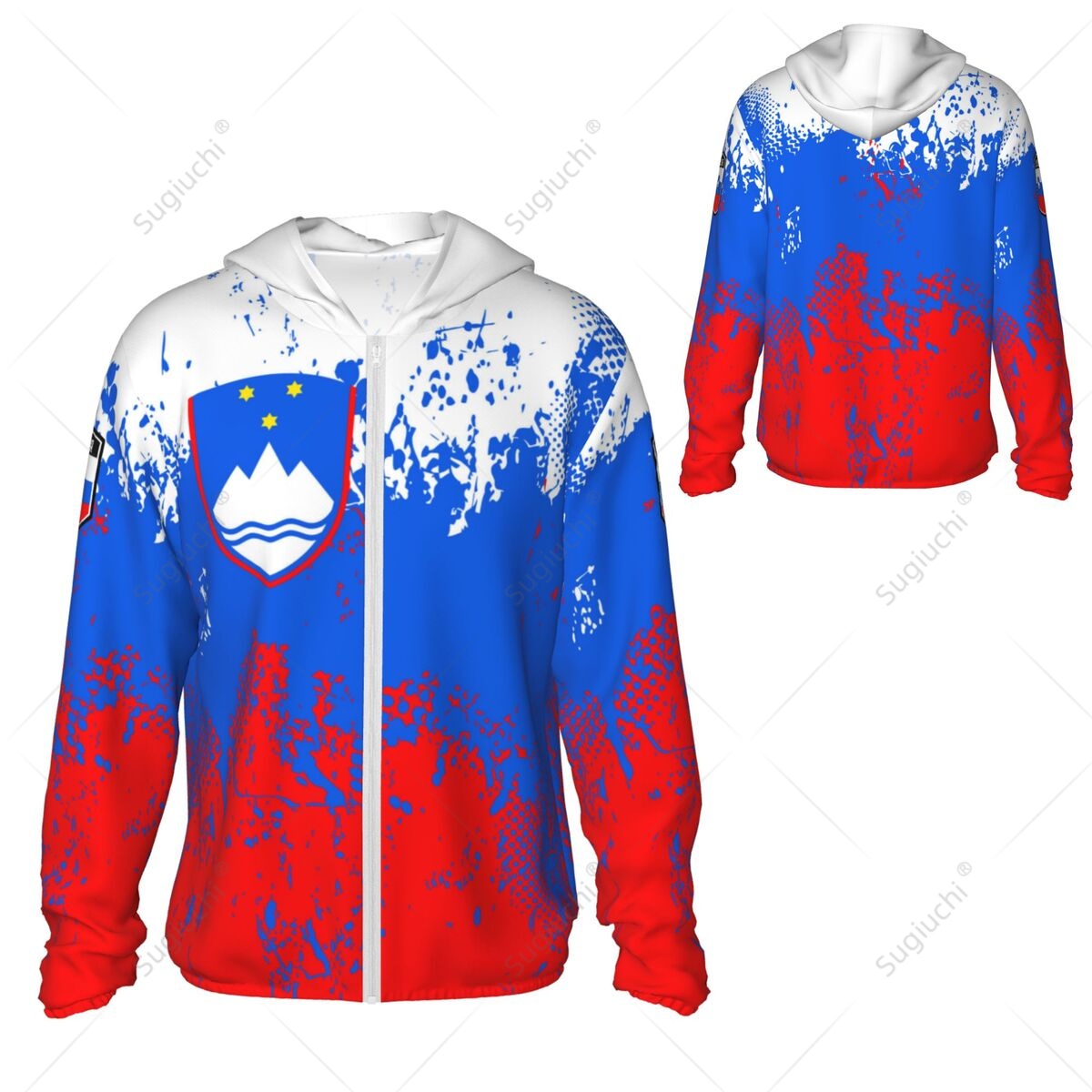 Slowenien Flagge Sonnenschutz Hoodie Sonnenschutz Kleidung Angeln Radfahren Laufen schnell trocknen Langarm mit Reiß verschluss Polyester