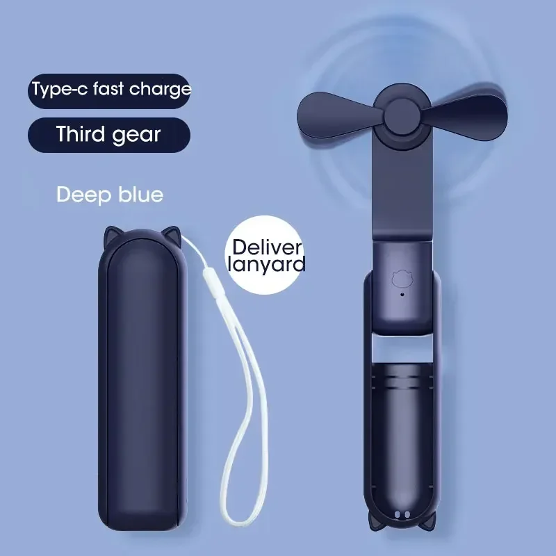 Mini ventilador portátil de 2000mAh, refrigerador recargable por USB, ventilador de escritorio plegable de mano, práctico banco de energía plegable silencioso para oficina y hogar