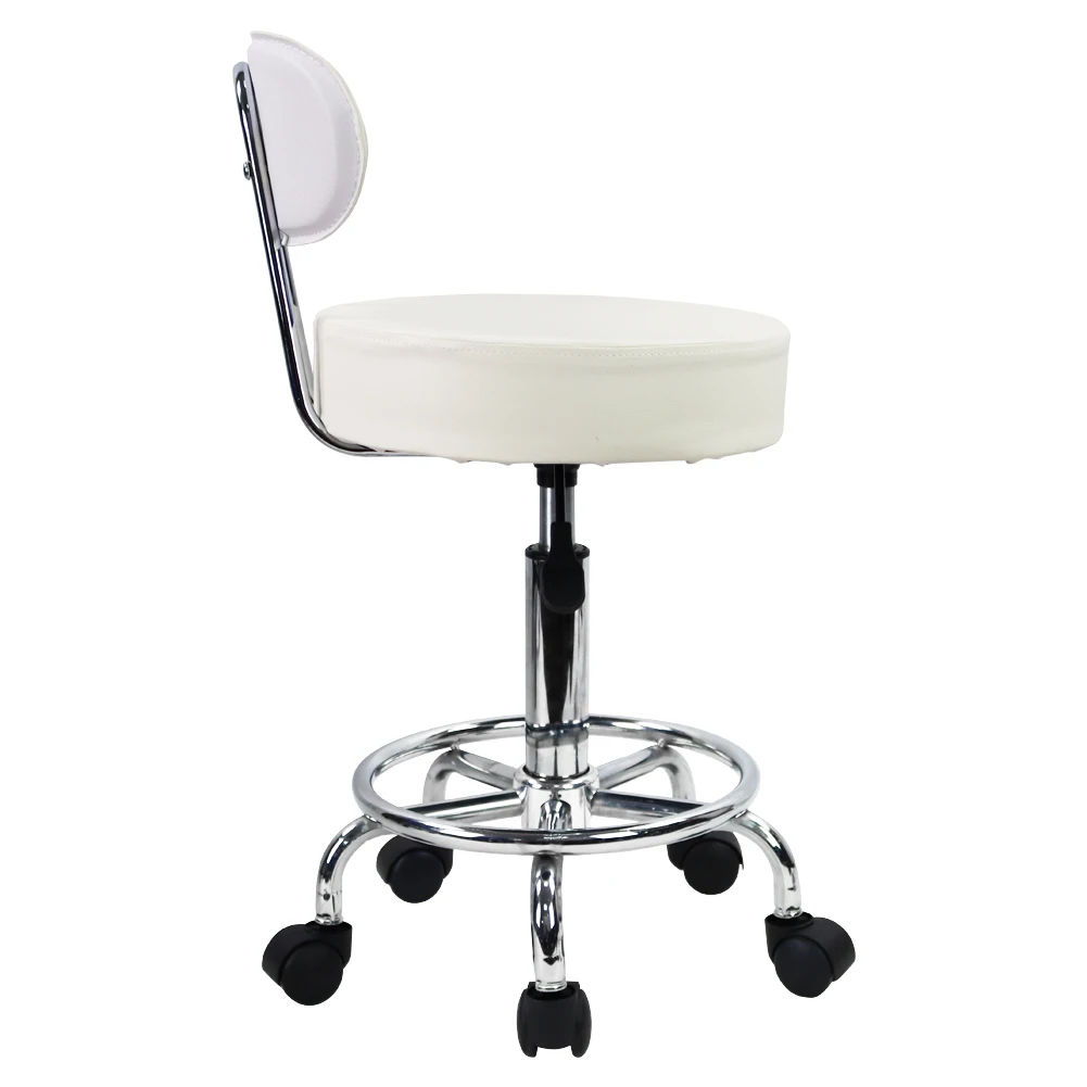 KKTONER PU Leather Rolling Stool Mid-Back with Footrest Height Adjustable Office Computer Home Drafting Swivel Task Chair White