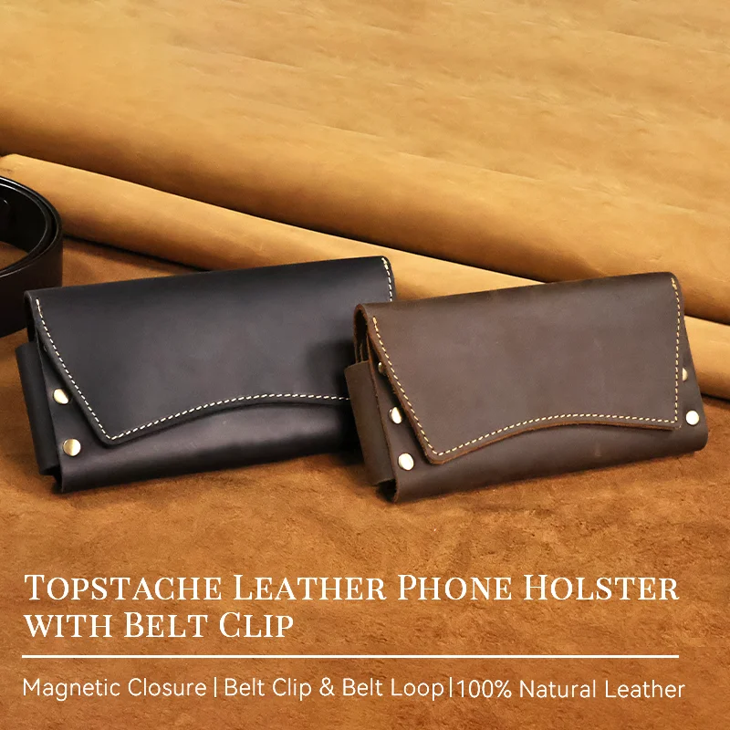 1pcretro Herren-Hüft tasche aus echtem Leder, zwei Möglichkeiten zum Tragen, mit einem Leder clip, einer multifunktion alen Handy tasche und einer Brieftasche ohne Geldbörse