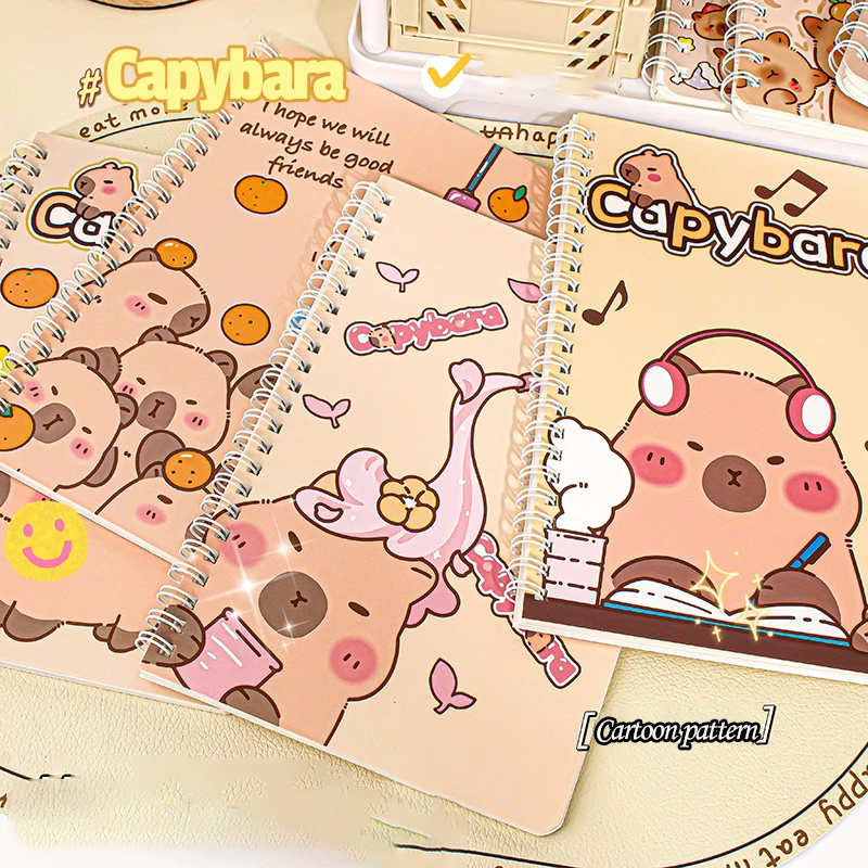 สมุด A5แบบเกลียว Capybara สมุดแพดขนาดเล็กสมุดแพดสำหรับเด็กนักเรียนไดอารี่อุปกรณ์การเรียน
