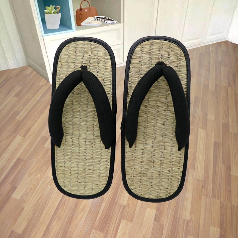 Artículo trenzado de paja, chanclas para hombre, zapatillas de verano con Clip en forma de Y, sandalias con punta abierta, zapatilla japonesa con parte inferior gruesa