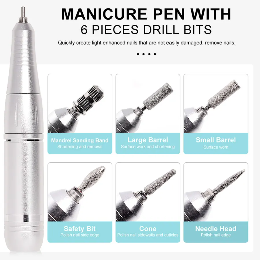 Lima de uñas eléctrica profesional de 45000RPM, taladro eléctrico recargable para uñas, lima lijadora de uñas de poco ruido para herramienta de salón de manicura